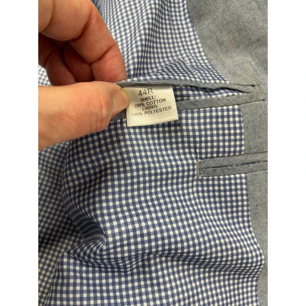 Saddlebred‎ Mens 44R Light Blue 100% Cotton 2 Button Blazer Sport Coat Gingham